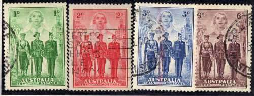 AUSTRALIA 1940 AUSTRALIAN FORCES SET OF 4 VERY FINE USED. SG 196-199. CAT 40 POUNDS.