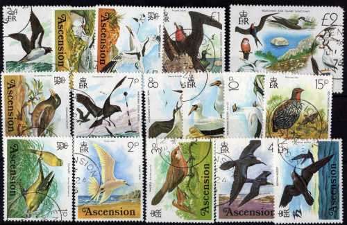 ASCENSION 1976 BIRD DEFIN SET OF 16 VFU. SG 199-214. CAT 28,50 POUNDS.