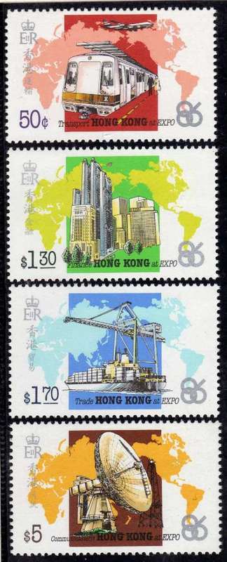 HONG KONG 1986 "WORLD FAIR EXPO 86" SET OF 4 UNMOUNTED MINT. SG 517-20. CAT 9,55 POUNDS.