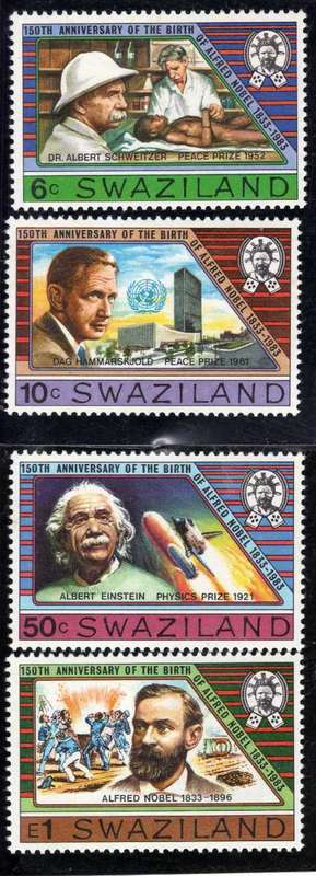 SWAZILAND 1983 "150th BIRTH ANNIV OF ALFRED NOBEL" SET OF 4 UMM. SG 436-9. CAT 10 POUNDS.