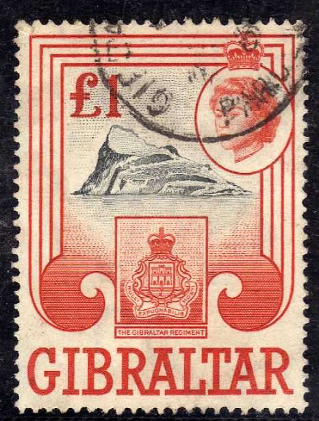 GIBRALTAR 1960 DEFINITIVE 1 POUND VERY FINE USED. SG 173. CAT 25 POUNDS. (2018)