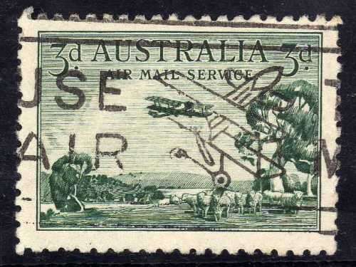 AUSTRALIA 1929 AIR 3d GREEN VERY FINE USED WITH SPECIAL AIRCRAFT CANCEL. SG 115. CAT 4,25 POUNDS.