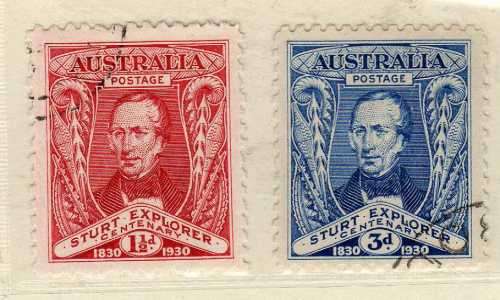 AUSTRALIA 1930 "CENT OF EXPLORATION OF MURRAY RIVER" SET OF 2 VFU. SG 117-118. CAT 10 POUNDS. (2018)