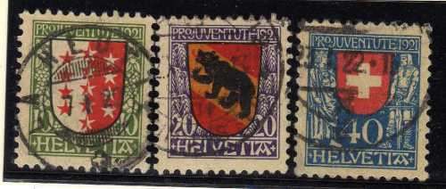 SWITZERLAND 1921 "PRO JUVENTUTE" SET OF 3 VFU. SG J17-J19. CAT 85,50 POUNDS.