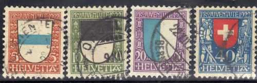 SWITZERLAND 1922 "PRO JUVENTUTE" SET OF 4 VFU. SG J20-J23. CAT 105,25 POUNDS.