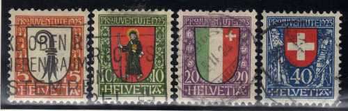 SWITZERLAND 1923 "PRO JUVENTUTE" SET OF 4 VFU. SG J24-J27. CAT 84 POUNDS.