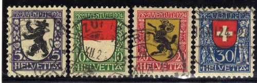SWITZERLAND 1924 "PRO JUVENTUTE" SET OF 4 VFU. SG J28-J31. CAT 26,50 POUNDS.