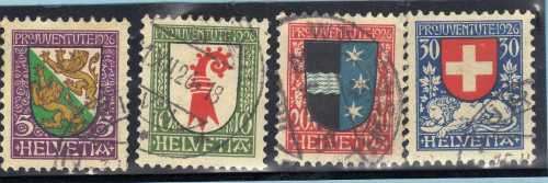 SWITZERLAND 1926 "PRO JUVENTUTE" SET OF 4 VFU. SG J33-J39. CAT 22,50 POUNDS.