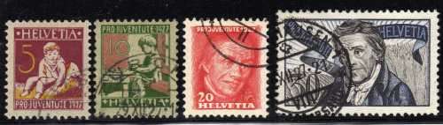 SWITZERLAND 1927 "PRO JUVENTUTE" SET OF 4 VFU. SG J40-J43. CAT 15,90 POUNDS.