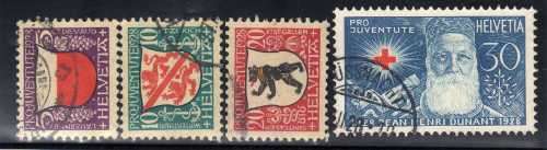 SWITZERLAND 1928 "PRO JUVENTUTE" SET OF 4 VFU. SG J44-J47. CAT 16 POUNDS.