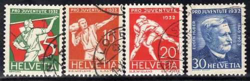 SWITZERLAND 1932 "PRO JUVENTUTE" SET OF 4 VFU. SG J60-J63. CAT 18,55 POUNDS.