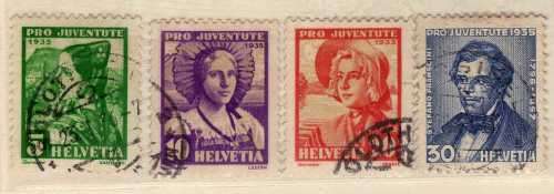 SWITZERLAND 1935 "PRO JUVENTUTE" SET OF 4 VFU. SG J72-J75. CAT 19 POUNDS.