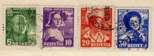 SWITZERLAND 1936 "PRO JUVENTUTE" SET OF 4 VFU. SG J76-J79. CAT 46,20 POUNDS.