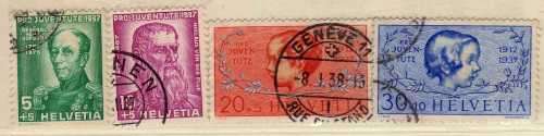 SWITZERLAND 1937 "PRO JUVENTUTE" SET OF 4 VFU. SG J80-J83. CAT 10,25 POUNDS.