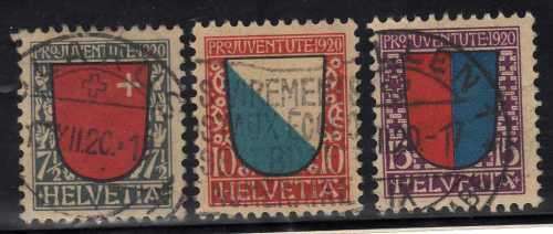 SWITZERLAND 1920 "PRO JUVENTUTE" SET OF 3 VFU. SG J14-J16. CAT 53,50 POUNDS.