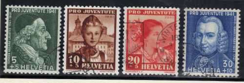 SWITZERLAND 1941 "PRO JUVENTUTE" SET OF 4 VFU. SG J96-J99. CAT 10,95 POUNDS.