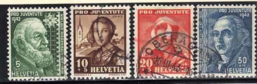 SWITZERLAND 1942 "PRO JUVENTUTE" SET OF 4 VFU. SG J100-J103. CAT 8,75 POUNDS.
