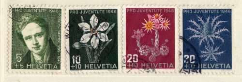 SWITZERLAND 1946 "PRO JUVENTUTE" SET OF 4 VFU. SG J116-J119. CAT 12,60 POUNDS.