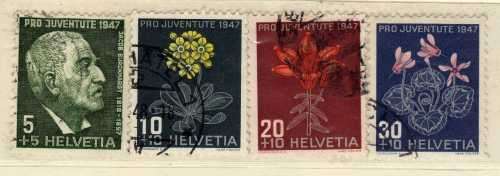 SWITZERLAND 1947 "PRO JUVENTUTE" SET OF 4 VFU. SG J120-J123. CAT 13,75 POUNDS.