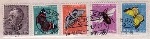 SWITZERLAND 1950 "PRO JUVENTUTE" SET OF 5 VFU. SG J132-J136. CAT 45 POUNDS.