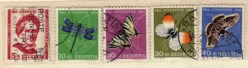SWITZERLAND 1951 "PRO JUVENTUTE" SET OF 5 VFU. SG J137-J141. CAT 23,50 POUNDS.