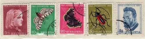 SWITZERLAND 1953 "PRO JUVENTUTE" SET OF 5 VFU. SG J147-J151. CAT 24,20 POUNDS.