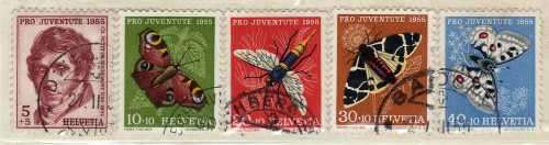 SWITZERLAND 1955 "PRO JUVENTUTE" SET OF 5 VFU. SG J157-J161. CAT 17,85 POUNDS.