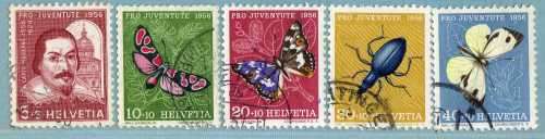 SWITZERLAND 1956 "PRO JUVENTUTE" SET OF 5 VFU. SG J162-J166. CAT 15,60 POUNDS.