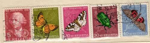 SWITZERLAND 1957 "PRO JUVENTUTE" SET OF 5 VFU. SG J167-J171. CAT 13,35 POUNDS.