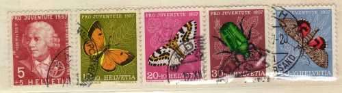 SWITZERLAND 1957 "PRO JUVENTUTE" SET OF 5 VFU. SG J167-J171. CAT 13,35 POUNDS.