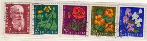 SWITZERLAND 1959 "PRO JUVENTUTE" SET OF 5 VFU. SG J177-J181. CAT 8,55 POUNDS.