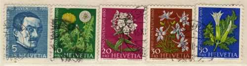 SWITZERLAND 1960 "PRO JUVENTUTE" SET OF 5 VFU. SG J182-J186. CAT 11,80 POUNDS.