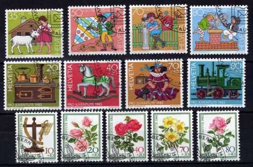 SWITZERLAND 1982, 1983, 1984 "PRO JUVENTUTE" 3 SETS VFU. SG J278-J290. CAT 13,05 POUNDS.