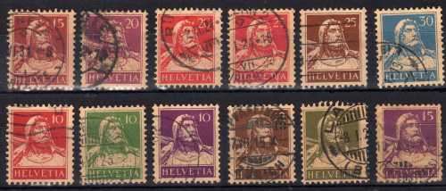 SWITZERLAND 1914 WILLIAM TELL DEFIN SET OF 12 FINE-VERY FINE USED. SG 279-293. CAT 19,90 POUNDS.
