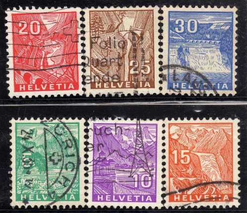 SWITZERLAND 1934 LANDSCAPES SET OF 7 VFU. SG 350-356. CAT 24,95 POUNDS.