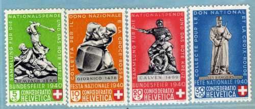 SWITZERLAND 1940 "NATIONAL FETE AND RED CROSS MEM FUND" SET OF 4 LMM. SG 401-404. CAT 6 POUNDS.