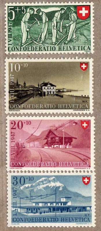 SWITZERLAND 1947 "NATIONAL FETE" SET OF 4 UMM. SG 473-476. CAT 16 POUNDS.