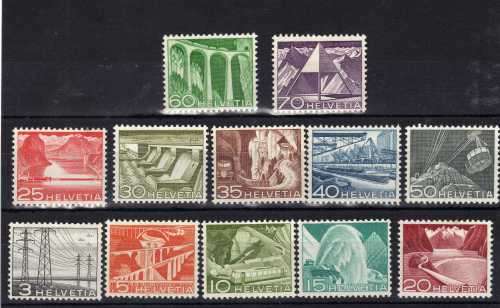 SWITZERLAND 1949 LANDSCAPES SET OF 12 UMM BUT SLIGHT TONING 20c & 25c. SG 510-521. CAT 33,35 POUNDS.