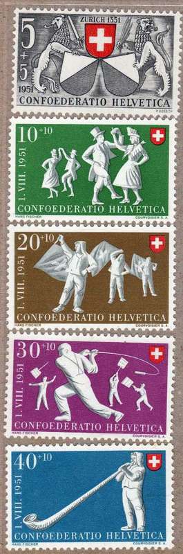 SWITZERLAND 1951 NATIONAL FETE SET OF 5 UMM. SG 527-531. CAT 24,45 POUNDS.