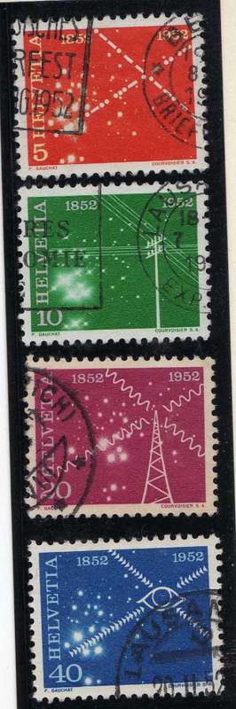SWITZERLAND 1952 SWISS TELECOMS CENT SET OF 4 VFU. SG 532-535. CAT 11,45 POUNDS.
