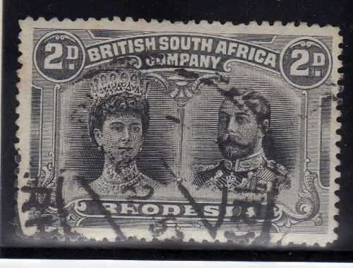 RHODESIA BSA COMPANY 1910 DOUBLE HEADS 2d BLACK & GREY PERF 14 VFU. SACC 126. CAT R600. (2019-20)