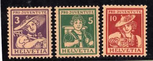 SWITZERLAND 1916 "PRO JUVENTUTE" SET OF 2 MOUNTED MINT. SG J3 -J5. CAT 99,75 POUNDS.