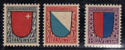 SWITZERLAND 1920 "PRO JUVENTUTE" SET OF 3 UMM. SG J14-J16. CAT 17,50 POUNDS.