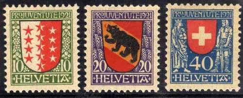 SWITZERLAND 1921 "PRO JUVENTUTE" SET OF 3 MOUNTED MINT. SG J17-J19. CAT 16,55 POUNDS.