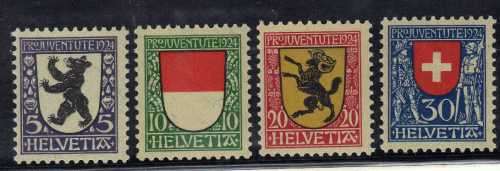 SWITZERLAND 1924 "PRO JUVENTUTE" SET OF 4 UMM. SG J28-J31. CAT 4,40 POUNDS.