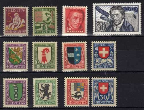 SWITZERLAND 1925, 1926 & 1927 "PRO JUVENTUTE" SETS OF 4 UMM. SG J32-J43. CAT 8,25 POUNDS.
