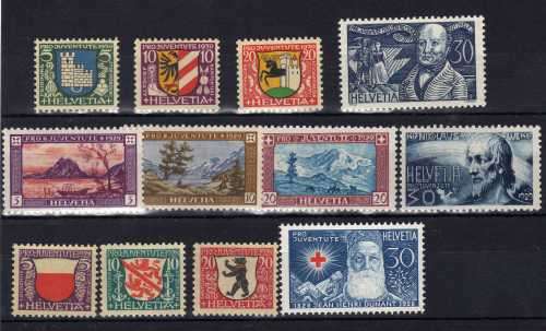 SWITZERLAND 1928, 1929 & 1930 "PRO JUVENTUTE" SETS OF 4 MINT. SG J44-J55. CAT 8,05 POUNDS.