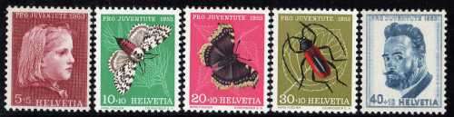 SWITZERLAND 1953 "PRO JUVENTUTE" SET OF 5 UMM. SG J147-J151. CAT 11,90 POUNDS.