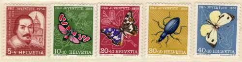 SWITZERLAND 1956 "PRO JUVENTUTE" SET OF 5 MM. SG J162-J166. CAT 9,15 POUNDS.