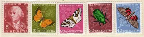 SWITZERLAND 1957 "PRO JUVENTUTE" SET OF 5 UMM. SG J167-J171. CAT 8,05 POUNDS.